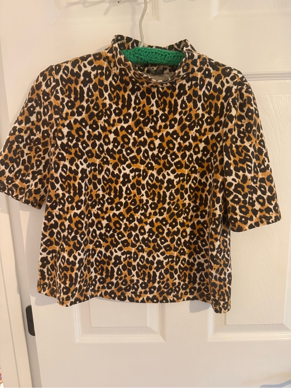 Anthropologie leopard Print Mock Neck Short Sleeve Top - Brown